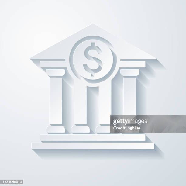 bank with dollar sign. icon with paper cut effect on blank background - banking sign stock illustrations