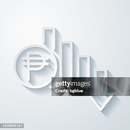 Peso rate decrease. Icon with paper cut effect on blank background Peso rate decrease. Icon with paper cut effect on blank background