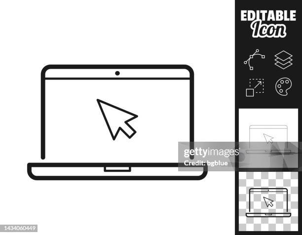 ilustraciones, imágenes clip art, dibujos animados e iconos de stock de portátil con puntero. icono para el diseño. fácilmente editable - cursore del mouse