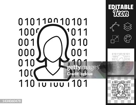 Female face with binary code. Icon for design. Easily editable Female face with binary code. Icon for design. Easily editable