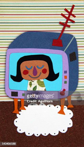girl on television - fernsehantenne stock-grafiken, -clipart, -cartoons und -symbole