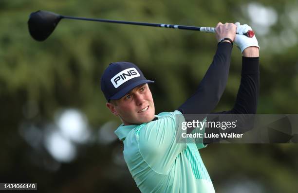 Ben Schmidt of plays his tee shot on the 13th hole on Day Four of the English Trophy presented by Rocket Yard Sports Marketing at Frilford Heath Golf...