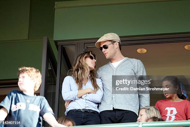 New England Patriots QB Tom Brady with wife Gisele in stands during Boston Red Sox vs New York Yankees game at Fenway Park. Boston, MA 4/20/2012...