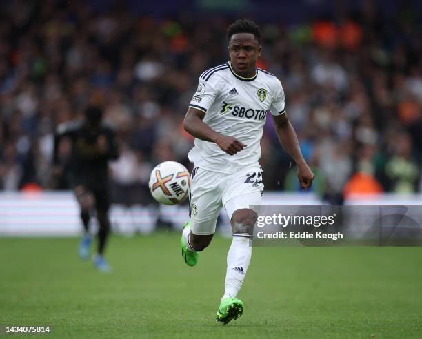 Luis Sinisterra of Leeds United during the Premier League match between Leeds United and Arsenal FC at Elland Road on October 16, 2022 in Leeds,...