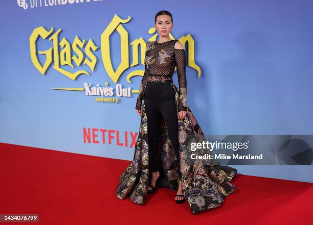 Jessica Henwick attends the "Glass Onion: A Knives Out Mystery" European Premiere Closing Night Gala during the 66th BFI London Film Festival at The...