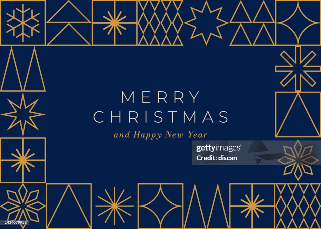 Weihnachtskarte mit geometrischer Dekoration.