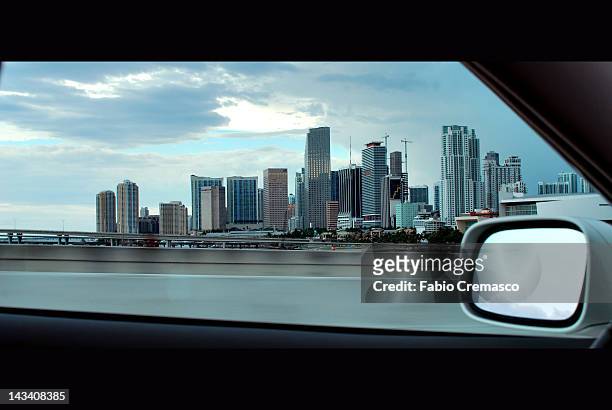 car window through miami florida downtown - car back view bildbanksfoton och bilder