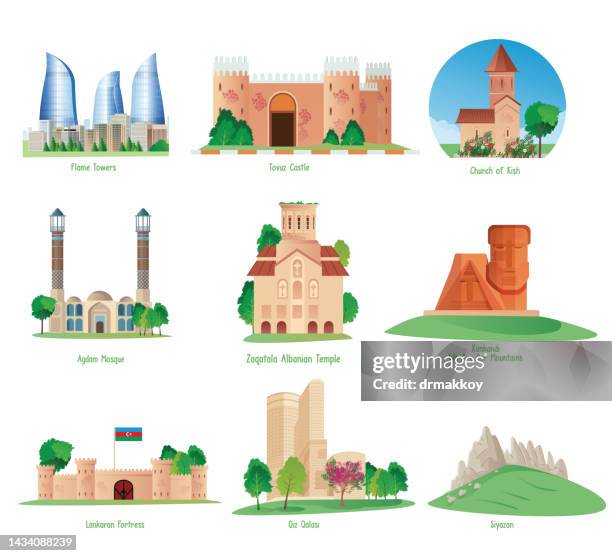 azerbaijan symbols - castle vector stock illustrations