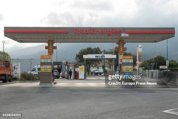 General view of a gas station in Le Boulou, France, on October 17, 2022. The strike in France's refineries as a result of the constant increases and...
