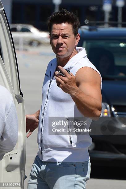 Mark Wahlberg is sighted on the movie set of "Pain and Gain" on April 25, 2012 in Miami Beach, Florida.