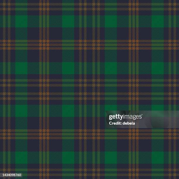 green and blue scottish tartan plaid pattern fabric swatch - plaid stock illustrations