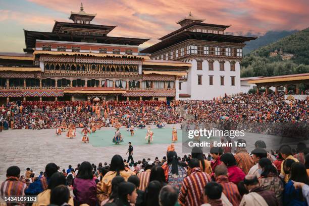 thimphu tshechu festival celebration in tashichho dzong on october 6th year 2022 - thimphu bhutan stock pictures, royalty-free photos & images