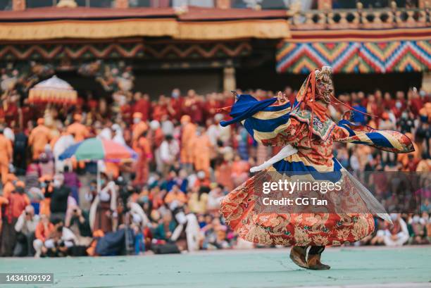 thimphu tshechu festival celebration in tashichho dzong on october 6th year 2022 - bhutan monks stock pictures, royalty-free photos & images