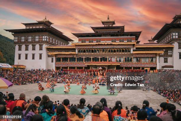 thimphu tshechu festival celebration in tashichho dzong on october 6th year 2022 - thimphu bhutan stock pictures, royalty-free photos & images