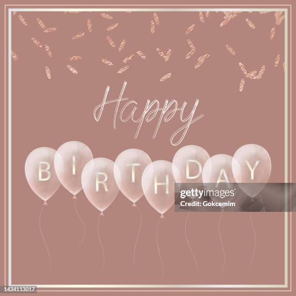 ilustrações de stock, clip art, desenhos animados e ícones de happy birthday celebration card template with gold frame and silver colored glittering hand drawn balloons. - silver balloon