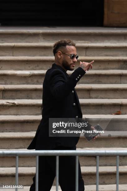 Paris Saint-Germain striker Neymar Da Silva as he leaves the trial for the 'Neymar 2 case', at the Audiencia de Barcelona, on 17 October, 2022 in...