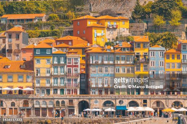 ribeira district cityscape in porto, portugal. - douro river stock-fotos und bilder