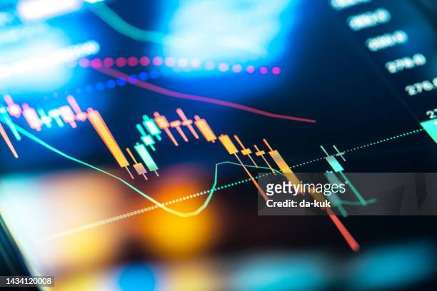 trading chats analytics on digital display - stock market stock pictures, royalty-free photos & images