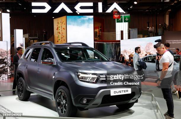 New Dacia Duster automobile is on display during the "Mondial de l'Automobile" at the Parc des Expositions on October 17, 2022 in Paris, France....