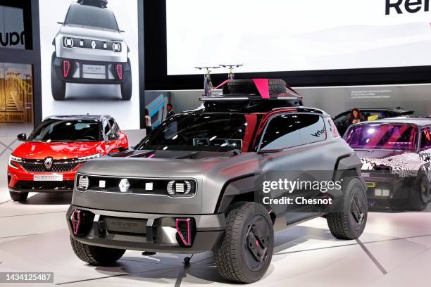 Renault 4 electric automobile is on display during the "Mondial de l'Automobile" at the Parc des Expositions on October 17, 2022 in Paris, France....