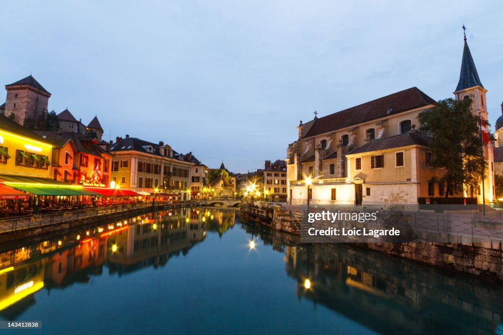 Annecy old town by night in blue hour