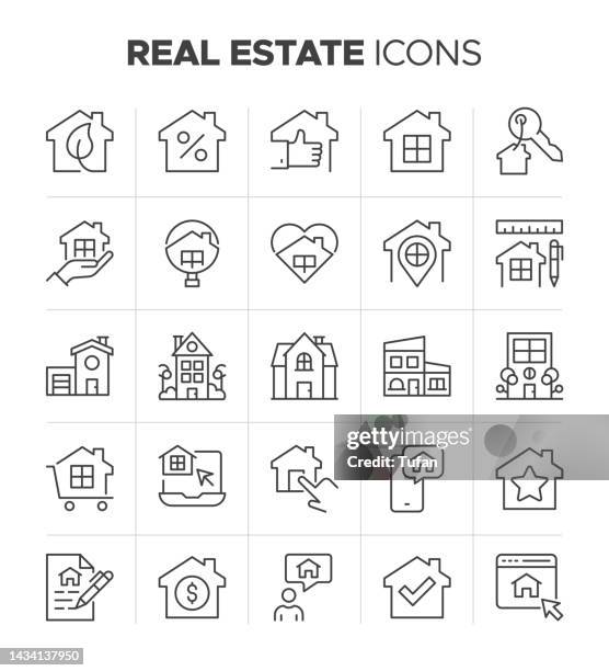 real estate icon set. real estate agent symbol collection. realty, property, mortgage, home loan and more vector - house viewing stock illustrations