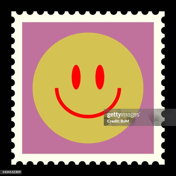 cool retro stickers post stamps vector design. trendy cute smile - creative food stock illustrations