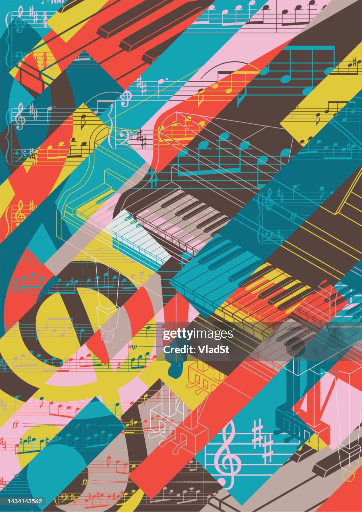 Solo Grand Piano Classical Music Abstract Collage Background Concert Poster