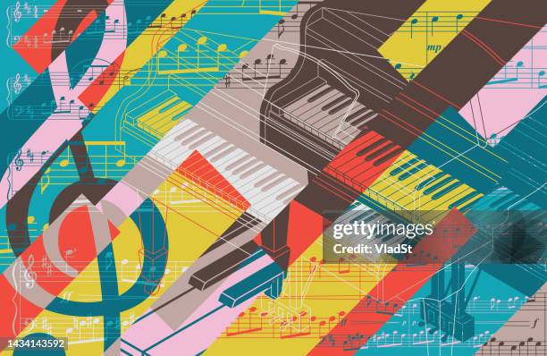 ソログランドピアノクラシック音楽抽象コラージュ背景コンサートポスター - ピアニスト点のイラスト素材／クリップアート素材／マンガ素材／アイコン素材
