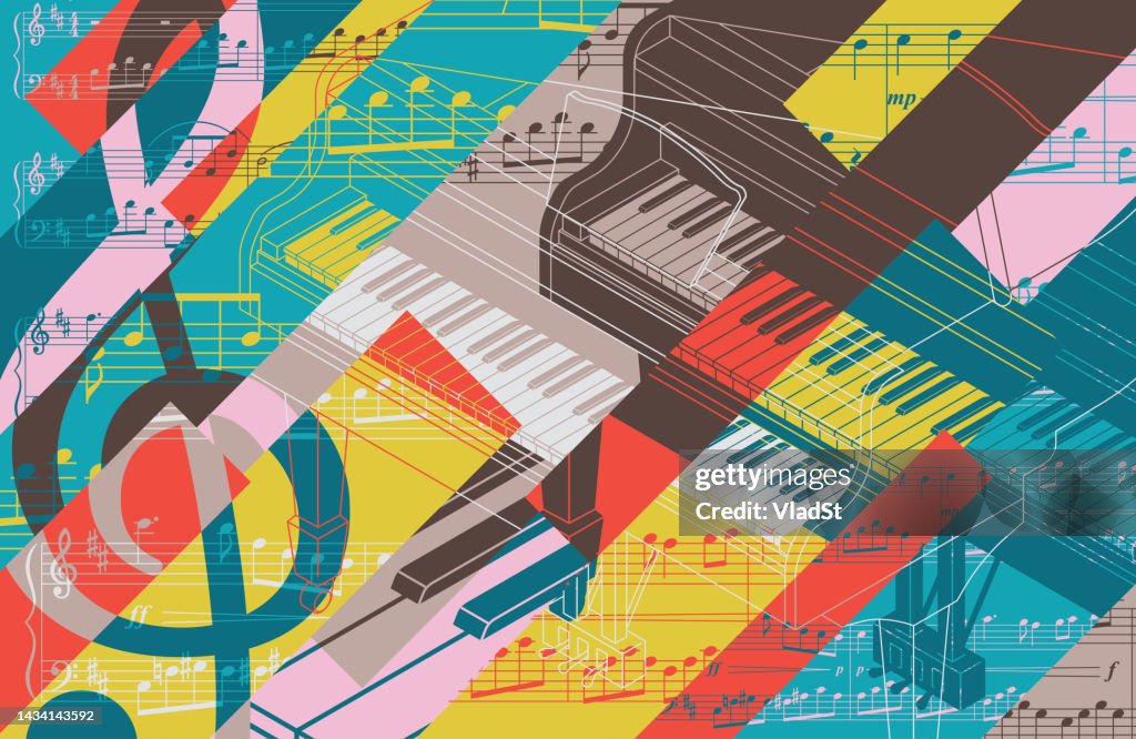 Solo Grand Piano Classical Music Abstract Collage Background Concert Poster