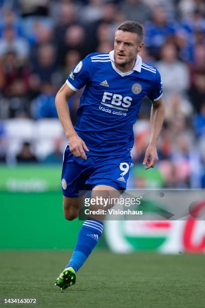 Jamie Vardy of Leicester City in action during the Premier League match between Leicester City and Crystal Palace at The King Power Stadium on...