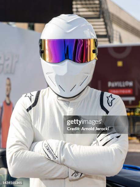 The Stig attends the "The Stig/Top Gear W/Super Car" photocall as part of MIPCOM 2022 on October 17, 2022 in Cannes, France.