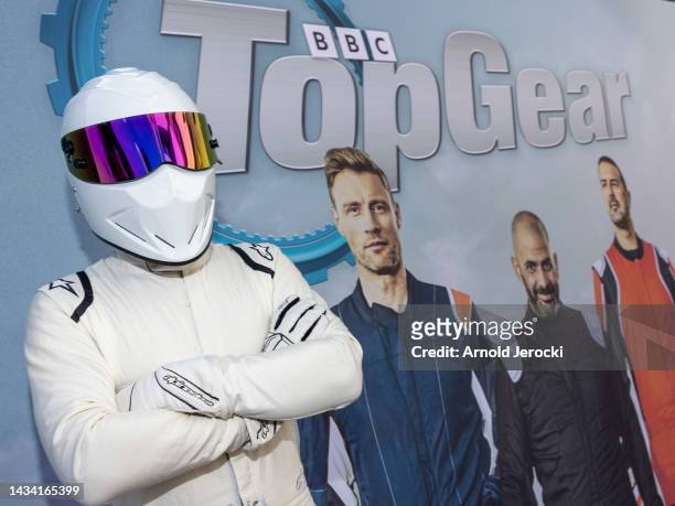 The Stig attends the "The Stig/Top Gear W/Super Car" photocall as part of MIPCOM 2022 on October 17, 2022 in Cannes, France.