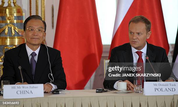 Chinese Prime Minister Wen Jiabao and his Polish counterpart Donald Tusk take part in a meeting of China-Central Europe prime ministers at the Royal...