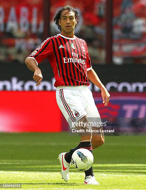 Alessandro Nesta of AC Milan in action during the Serie A match between AC Milan and Bologna FC at Stadio Giuseppe Meazza on April 22, 2012 in Milan,...
