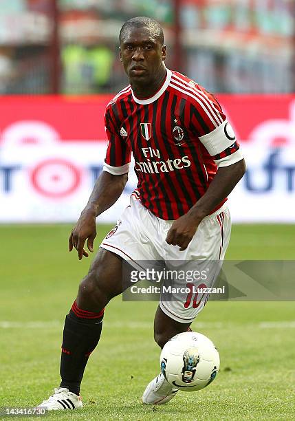 Clarence Seedorf of AC Milan in action during the Serie A match between AC Milan and Bologna FC at Stadio Giuseppe Meazza on April 22, 2012 in Milan,...