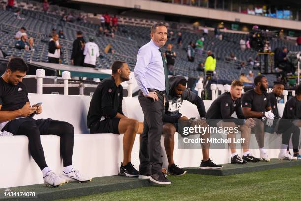 Philadelphia Eagles General Manager Howie Roseman looks on from the sidelines prior to the game between the Philadelphia Eagles and the Dallas...