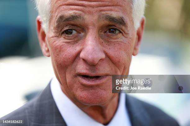 Charlie Crist, the Democratic gubernatorial candidate for Florida, speaks with the media during a campaign stop at the Evelyn Greer Park on October...