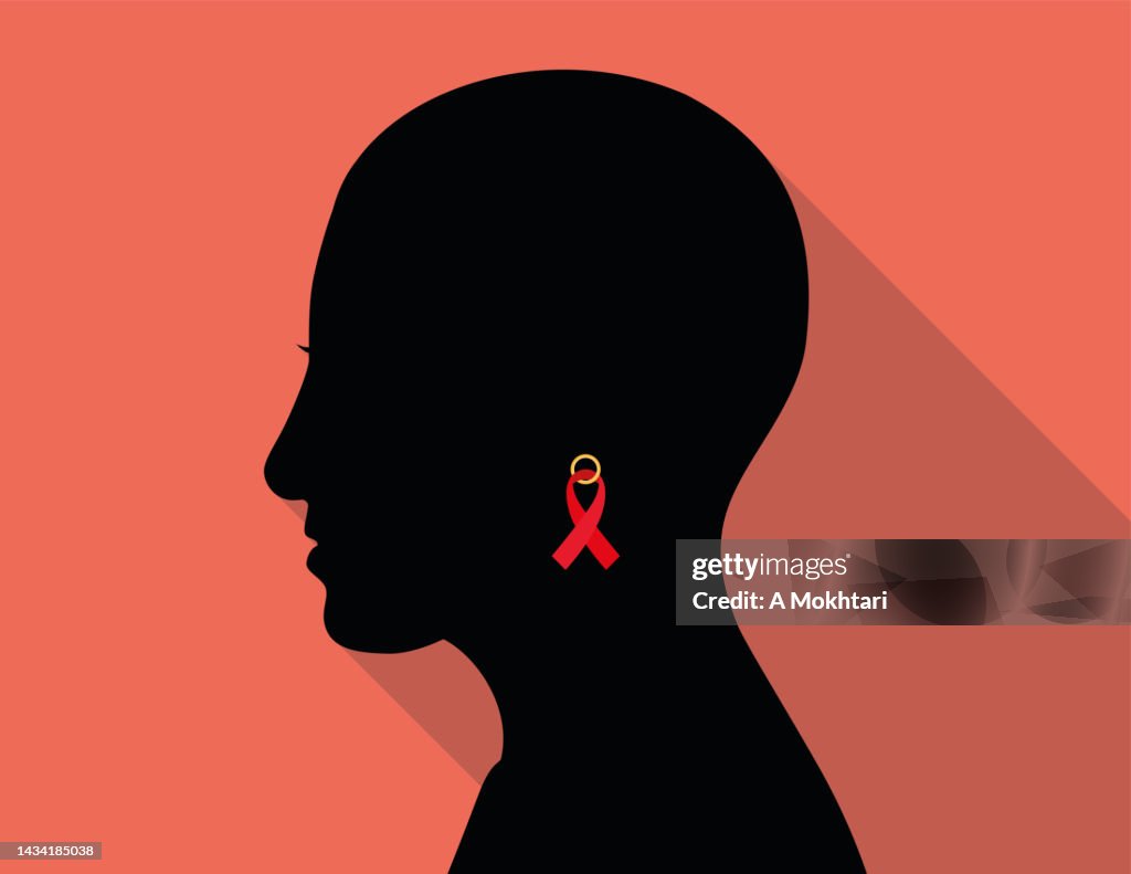 Soutien et lutte contre le cancer, silhouette portrait de femme.