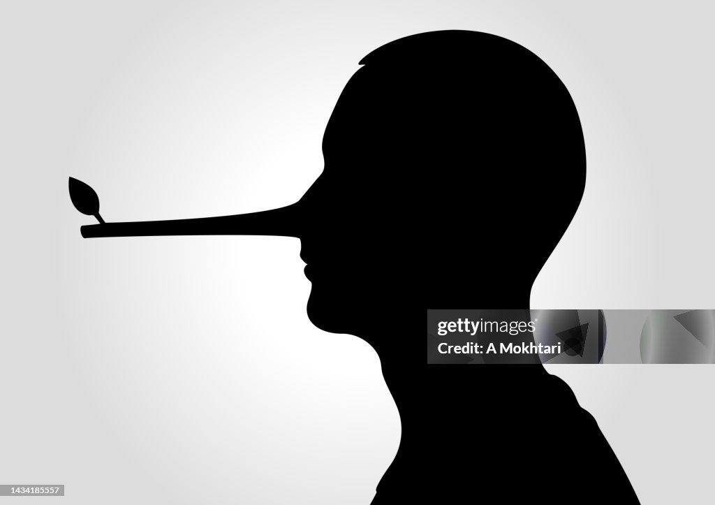Lying man with a long nose, pinocchio.