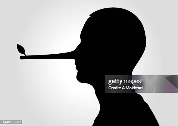 lying man with a long nose, pinocchio. - pinocchio stock illustrations
