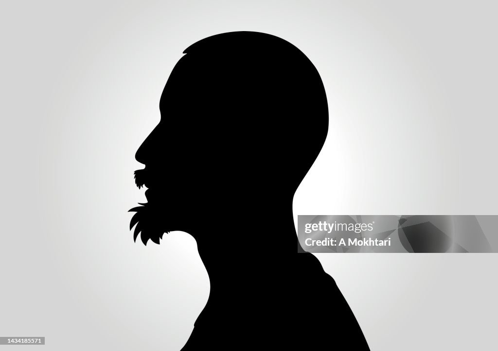 Man portrait silhouette with mustache and beard.