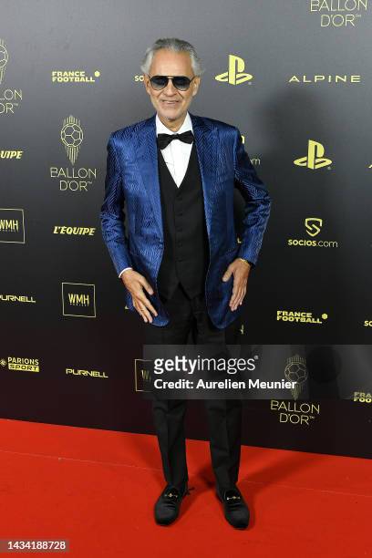 Andrea Bocelli attends the Ballon D'Or photocall at Theatre Du Chatelet In Paris on October 17, 2022 in Paris, France.