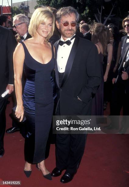 Actress Kate Capshaw and director Steven Spielberg attend the 47th Annual Primetime Emmy Awards on September 10, 1995 at the Pasadena Civic...
