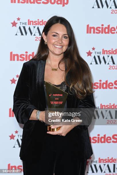 Lacey Turner holds the award for All Time Icon award during The Inside Soap Awards 2022 on October 17, 2022 in London, England.