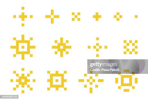 pixel art stars. sparkle, flash, fireworks. vector illustration - star game stock illustrations