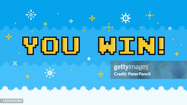 stockillustraties, clipart, cartoons en iconen met you win - pixel message design. glitch effect. stock vector illustration - arcade