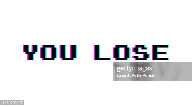 you lose - pixel message design. glitch effect. stock vector illustration - computer game screen stock illustrations