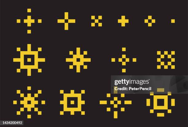 illustrations, cliparts, dessins animés et icônes de étoiles pixel art. sparkle, flash, feux d’artifice. illustration vectorielle - bit