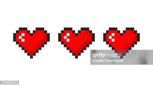 stockillustraties, clipart, cartoons en iconen met hearts - pixel icon image. stock vector illustration - retro games